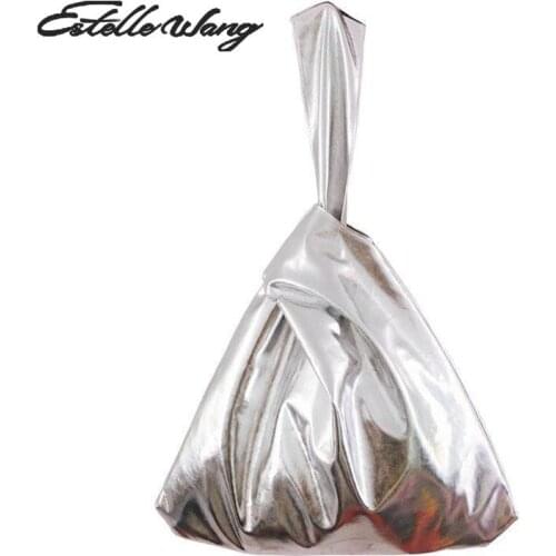 New Estelle Wang Casual Tote Pu Leather Bag Fashion Japanese Handmade Silver Hand Bag Retro Large Capacity Handbag