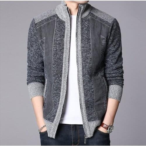 New Design Winter Autumn Warm Plus Size Zipper Thick Lining Sweater Cardigan Men Sweatercoat