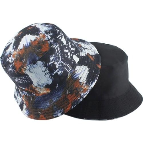 2021 New Fashion Tie Dye Bucket Hats Reversible Bucket Cap Cow Print Foldable Outdoor Sun Hat Fisherman Caps