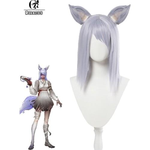 ROLECOS DVA Shin-Ryeong Cosplay Wig Game OW DVA Cosplay Wig Women Light Purple Headwear 60CM Short Synthetic Hair Heat Resistant