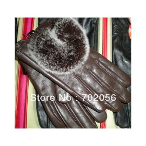 Rex Rabbit Fur leather Gloves Real lambskin GLOVES 10pairs/lot #2479