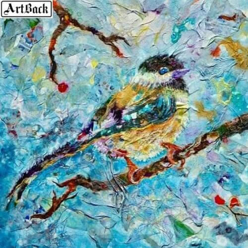 Full square 5d diy diamond painting bird painted animal diamond cross stitch sparrow picture 3d round sticker