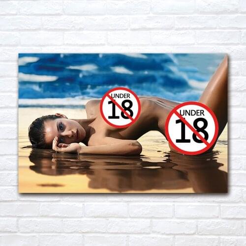 Pop Wall Art Canvas Painting Sexy Model on the Beach Poster and Print Horizontal Picture for Living Room BedRoom Decor