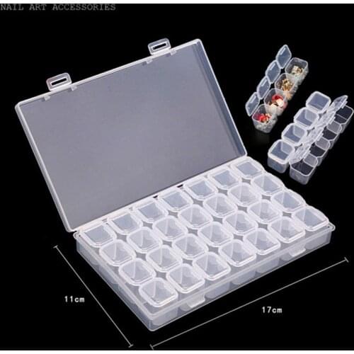 28 Slots Nail Art Storage Box Plastic Empty Box Transparent Display Case Organizer Holder For Rhinestone Beads Ring Earrings