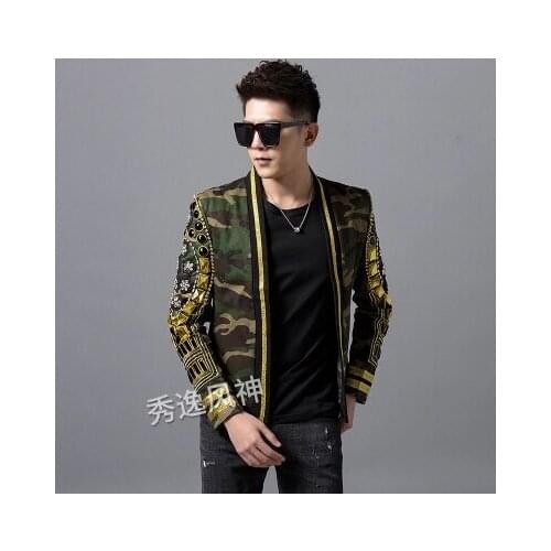 Luxury mens beading sleeve embroidery camouflage event/stage performance short fashion jacket/studio/ASIA SIZE
