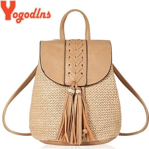Yogodlns Summer Straw Backpack Women Fashion Rattan Beach Bags Large Capcity Handmade Rucksack Travel Backpack Woven knapsack