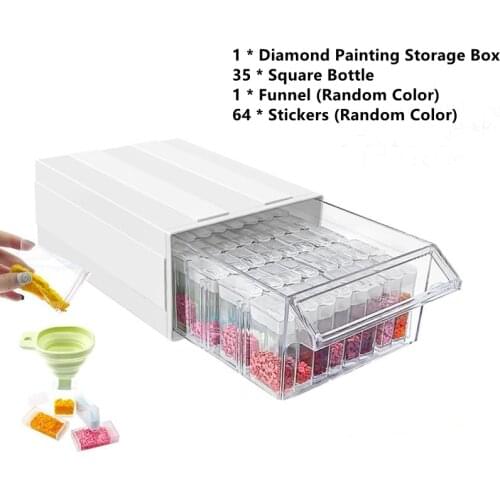 Detachable Storage Container 1/2 Boxes Drawers for 5d DIY Diamond Painting Accessories with Individual 35 Bottle for Beads Seeds