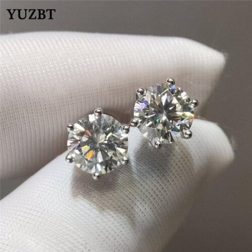 YUZBT 18K White Gold Plated Total 1-4 ct Round Brilliant Cut Gemstone Diamond Test Past D Color Moissanite Wedding Stud Earrings