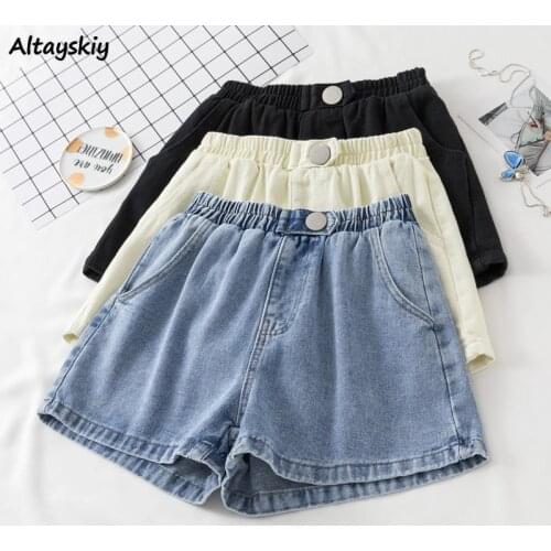 Shorts Women Loose Oversize Leisure Summer Koren Style Elastic Waist Fashion Harajuku Simple All Match Female Soft College Thin