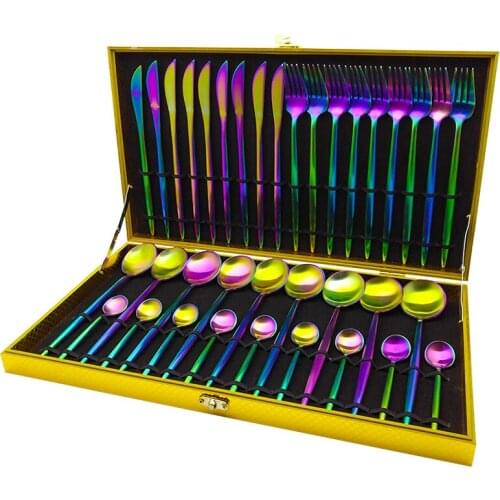 Portugal Cutlery Main Fork Soup Spoon Steak Knife Teaspoon Luxury Dinner Utensils Stainless Steel Western Food Tableware 36pcs