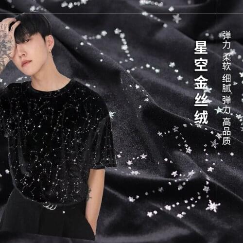Soft stretch black velvet printed high-grade clothing fabric