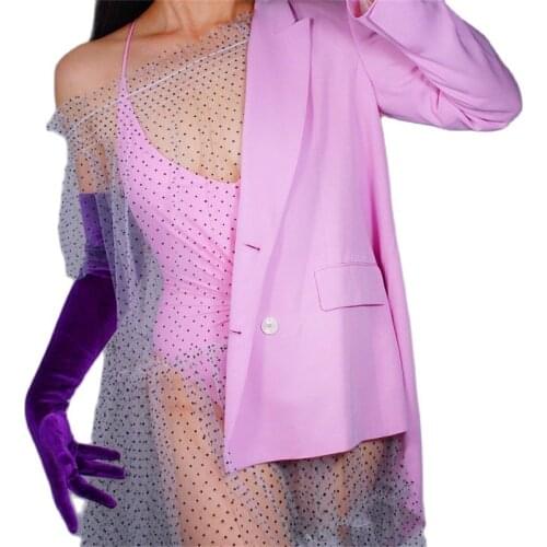 2020 New Velour Long Gloves 60cm Long Section Dark Purple Female Models High Elastic Swan Velvet Gold Velour Touchscreen WSR14