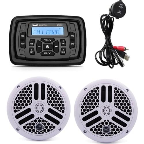 Waterproof Marine Stereo Bluetooth Receiver Boat Radio FM AM MP3 Car Player+6.5 inch Marine Speaker+USB Audio Cable For RV Yacht