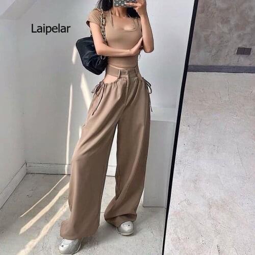 Womens Pants Sexy High Waist Hollow Straight Wide Leg Pants Loose Womens Clothing Pants Plus Large Womens Casual Pants