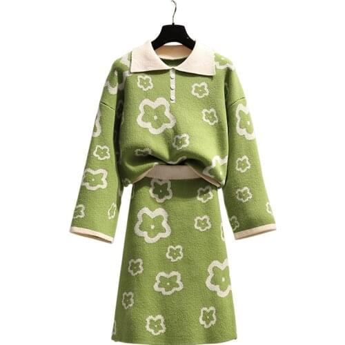 PERHAPSU U Casual Women Knitted Set Loose Sweater + Pencil Skirt Set For Women Suit Clothing 2 Piece Set Womens Outfits T3007