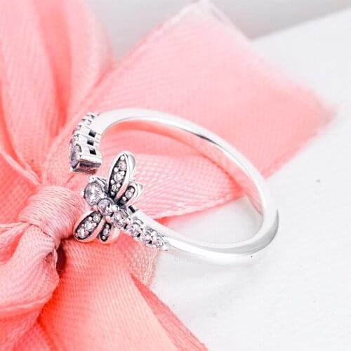 100% Genuine 925 Sterling Silver 2020 New Spring Rings For Women S925 Silver Sparkling Dragonfly Open Ring Wedding Jewelry