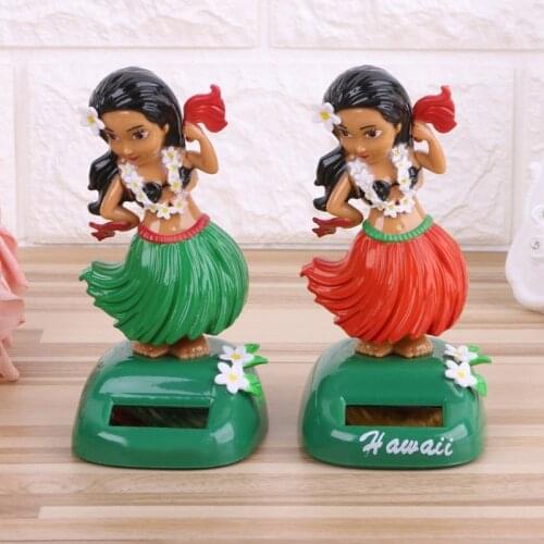 1PC Car Ornaments Hawaii Girl Hula Shaking Head Toy Solar Powered Auto Interior