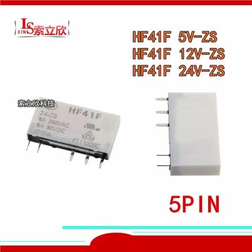 10PCS/lot 100%New Relay HF41F 5-ZS HF41F 12-ZS HF41F 24-ZS HF41F-12-ZS HF41F 5 ZS HF41F-24-ZSG HF41F 24 ZSG 6A 5PIN