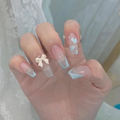 24pcs Ballet French Wear Long Paragraph Fashion Manicure Patch False Nails Save Time Wearable Nail Patch SANA889