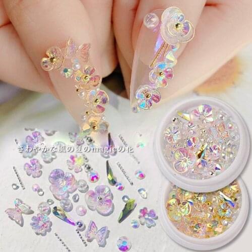 3D Nail Art Butterfly Shell Rhinestone Flower Shapes Fimo Slices Decoration