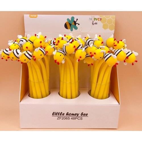48pcs/box cute little bee cartoon full silicone gel pen creactive stationery students Rollerball Pen Writing Pen water gel