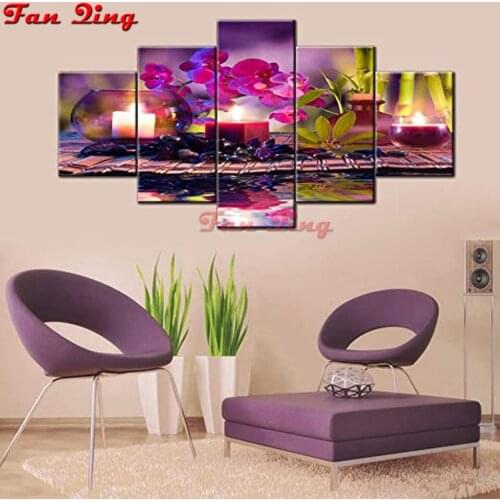 5pcs Diamond Painting Bamboo, orchid, candlelight Zen 5d Diy Diamond Embroidery Of Rhinestones Handmade Art Mosaic Wall Decor