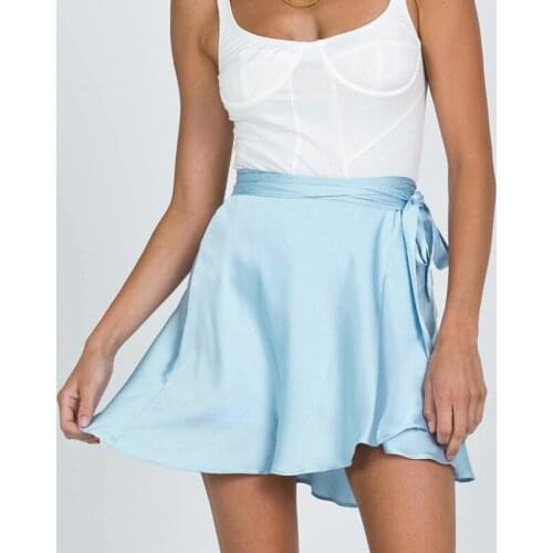 AIUJXK 2021 New Summer Short Skirt Women Solid Color High Waist Bandage Satin Skirt Fashion Loose Casual Lace-up Mini Skirts