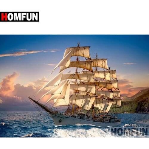 HOMFUN 5D DIY Diamond Painting Full Square/Round Drill "sailing boat" 3D Embroidery Cross Stitch gift Home Decor A03905