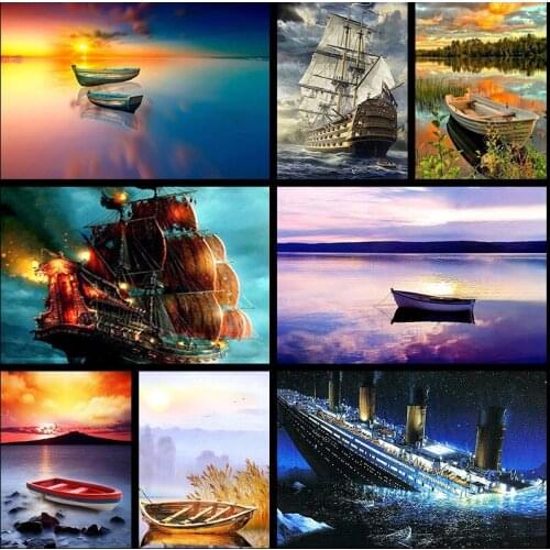 5D diy diamond painting sailing boat on the sea,full round drill diamond painting ship,diamond embroidery