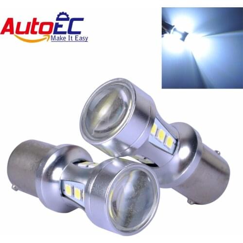 AutoEC 2x 1156 1157 7440 7443 LED canbus error free BA15S P21W S25 18 led 3030 Chips 6000K White lens Parking Lights #LF83