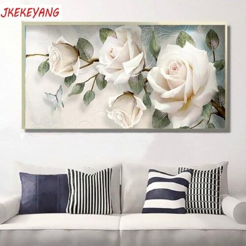 Large 5D DIY square/round Diamond painting White rose Cross Stitch Diamond Embroidery Pattern Rhinestone J2310