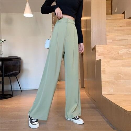 5 Sizes Straight Office Lady Style Lose Wide Leg Pants Women Basic Solid Simple Street Hot Sale Thin Autumn Woman Trousers