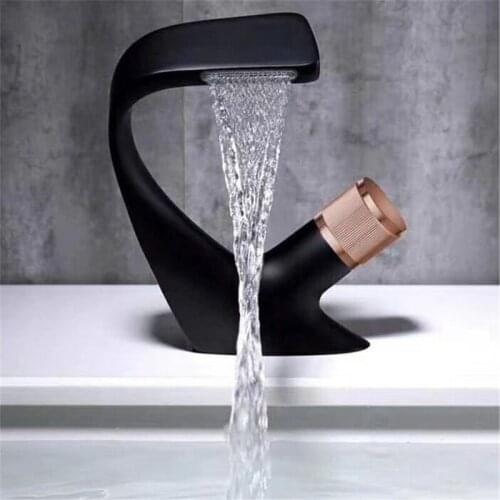 Black Faucet Bathroom Sink Faucets Hot Cold Water Mixer Crane Deck Mounted Single Hole Bath Tap Chrome Finished Drop