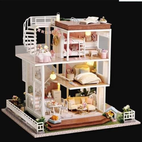Assemble DIY Wooden House Kit Toy With Miniatura Furniture Doll Houses LED Home Decoration Wedding Christmas Gifts