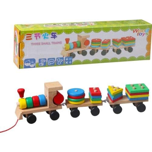 Wooden Car Toys Wooden Stacking Shape Geometry Train Toy Diecasts Vehiclec Set Combination Train Cars Kids Educational Toys