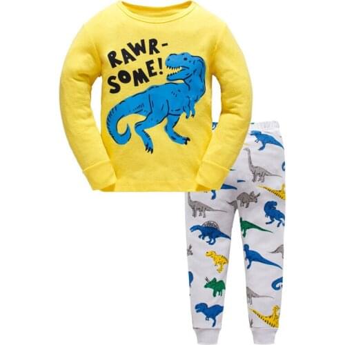 Childrens Dinosaur Cartoon Set Kids Mermaid Sleepcoat Boys Girls Longsleeve Pyjamas Cotton Sleepwear