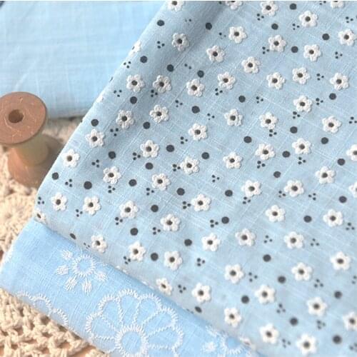 Light Blue Color Daisy Slub Cotton Fabric For Shirt Dress Childrens Clothing Material