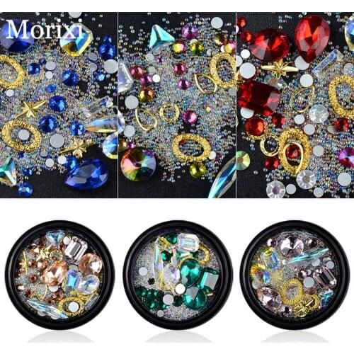 Crystal Nail Rhinestones in wheel mini glass beads gold metal Rivets Studs circles AB diamond stones 3D nail jewelry MZ004