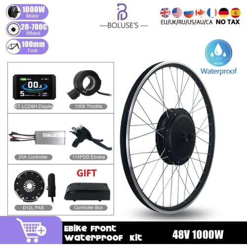 48V1000W Brushless Gearless Front Hub Motor Kit With KT LCD8H Wheel For Electric Bicycle Conversion Kit With Waterproof Plug