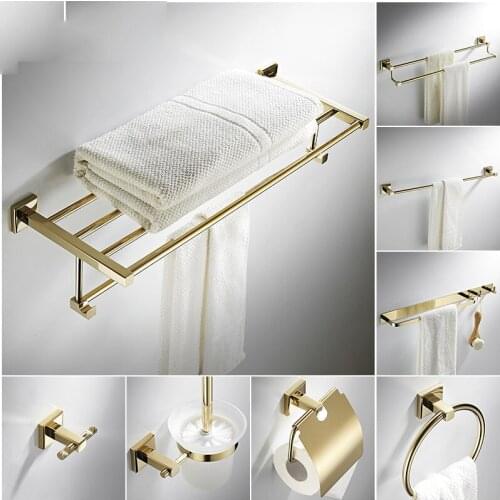 Brass bathroom accessories hardware set towel bar guide rail toilet paper holder towel rack hook soap dish toilet brush
