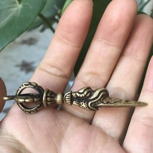 Amuleto tibetano 4 pétalos dragón Dorje 100% bronce puro Vajra
