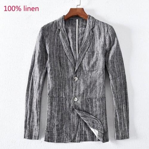 New Arrival Fashion 10% Linen Suit Casual Small Striped Jacket Men Blazer Slim Fit High Quality Size M L XL XXL XXXL
