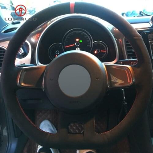 LQTENLEO Black Suede DIY Hand-stitched Car Steering Wheel Cover for Volkswagen VW Beetle 2012-2016 Up 2013-2016