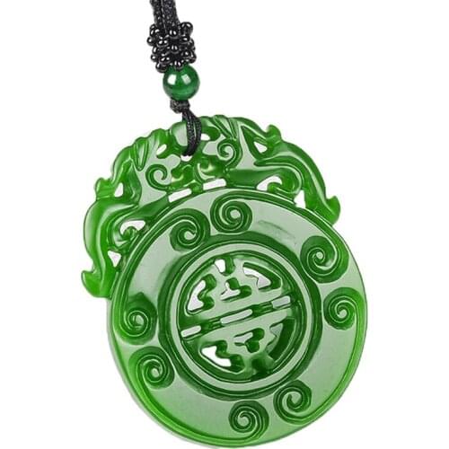 Men Necklace Pendant Green Nephrite Hollow Antique Double PIXIU Donuts Safety Button Pendant for Male Fashion Jewelry