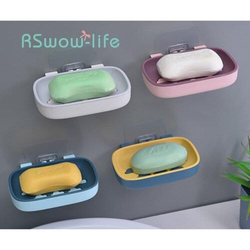 Wall Hanging Creative Free Punch Soap Box Double Drain Box Bathroom Shelf Bathroom Accessories Sponge Holder Plastic Holder