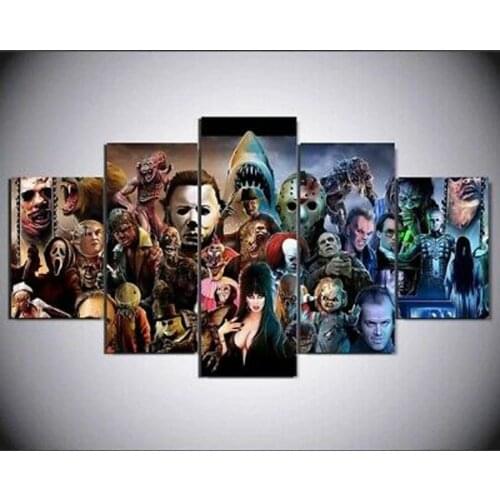 Wall Art Pictures Home Decor Modern HD Prints 5 Panel Scary Horror Movie Characters Painting Canvas Poster