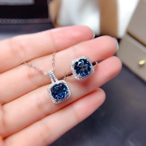 2021 charming blue topaz gemstone ring necklace jewelry set silver ornament natural gem classic color girl gift Nov birthstone
