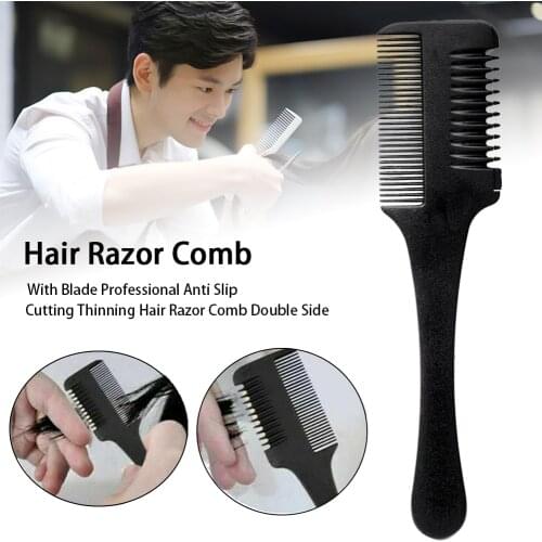 Sharp Cutting Thinning Hair Razor Comb With Blade Anti Slip Professional DIY Double Side Easy Operate Salon Smooth Trimmer