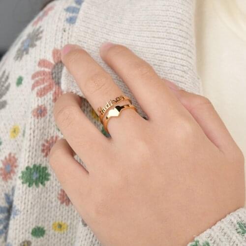 Personalized Customized Ring Double Layer Stainless Steel Heart Rings With Crown Adjustable Rings For Love Wedding Birthday Gift