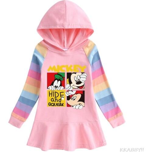 Disney Mickey Mouse Girls Party Dresses New Fashion Autumn Kids Princess Children Sweet 100% Cotton Baby Clothing Elegant Dresse